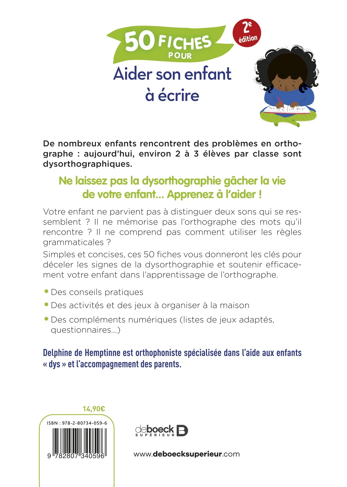 50 fiches pour aider son enfant à écrire - Delphine de Hemptinne - DE BOECK SUP