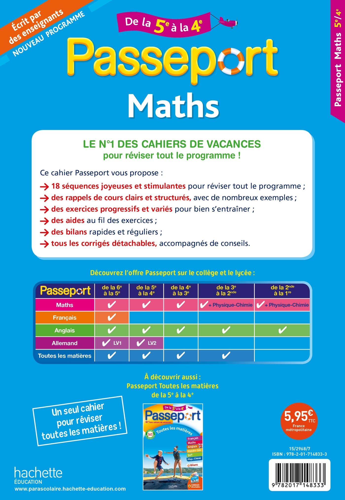 Passeport - Maths - De la 5e à la 4e - Cahier de vacances 2024 - Philippe Rousseau - HACHETTE EDUC