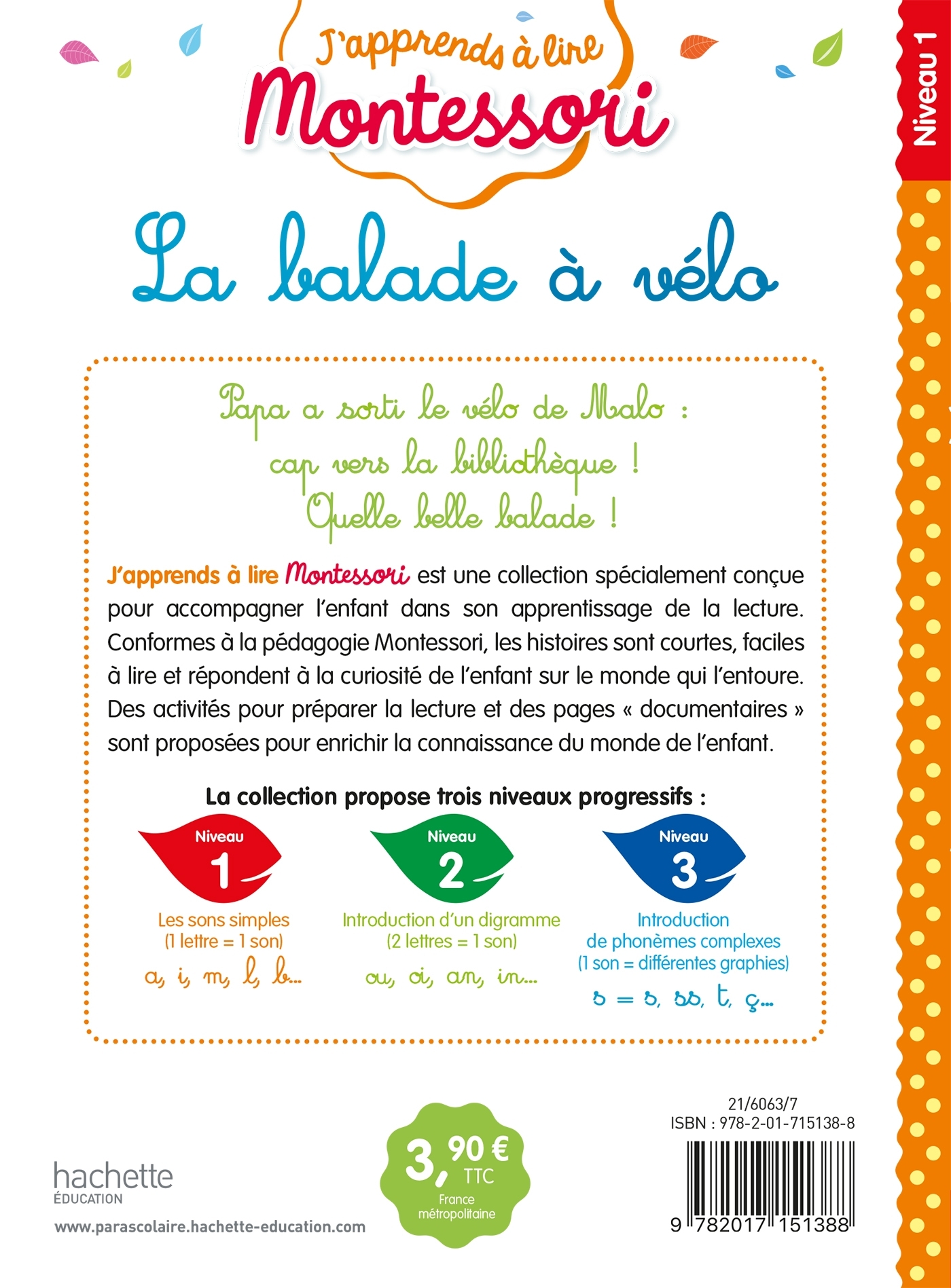 La balade à vélo, niveau 1 - J'apprends à lire Montessori - Gwenaëlle Doumont - HACHETTE EDUC