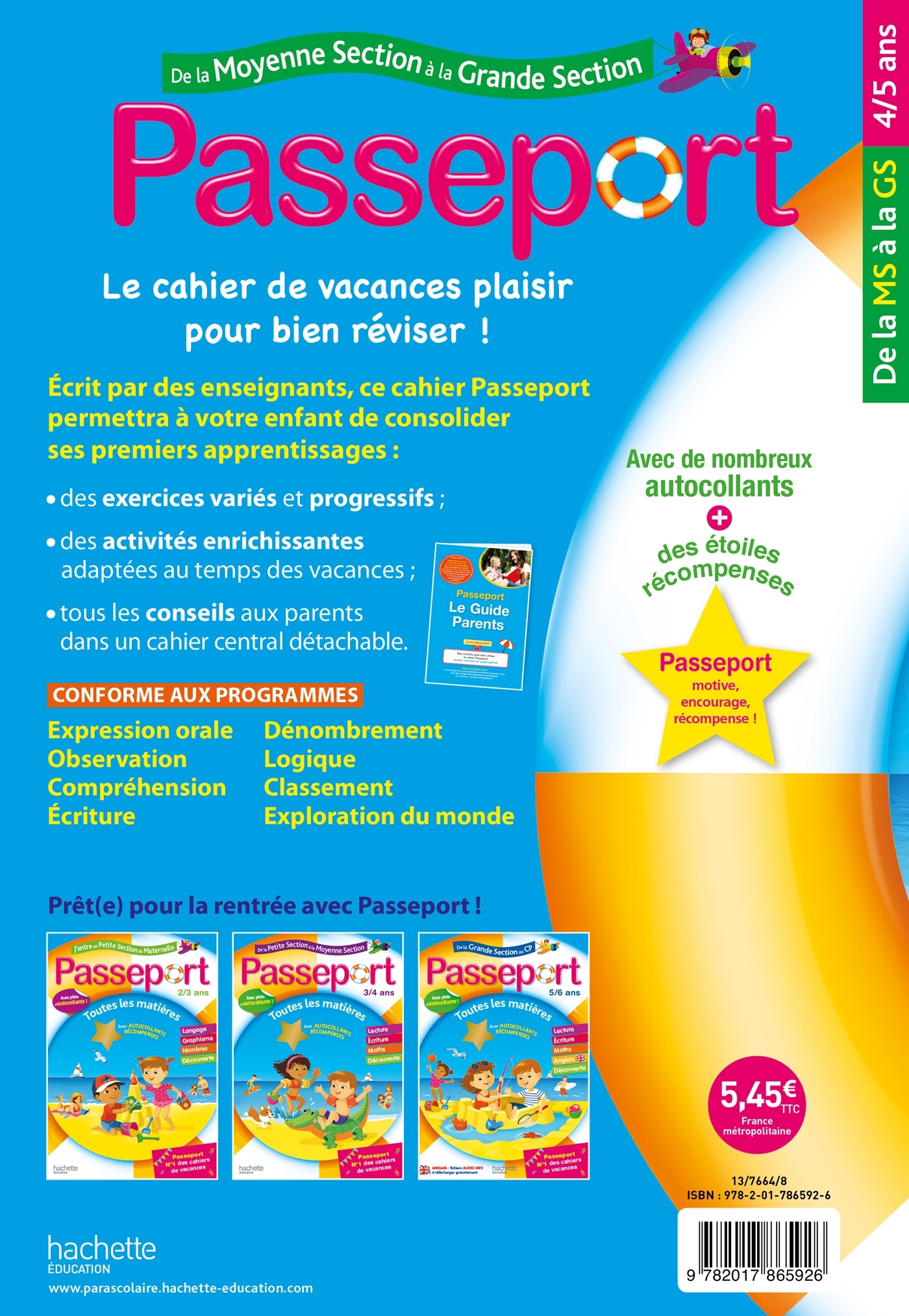 Passeport - De la Moyenne à la Grande section - Cahier de vacances 2022 - Nadia Poure - HACHETTE EDUC