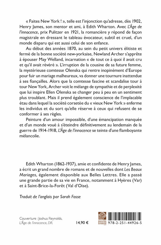 L'Âge de l’innocence - Edith Wharton - BELLES LETTRES