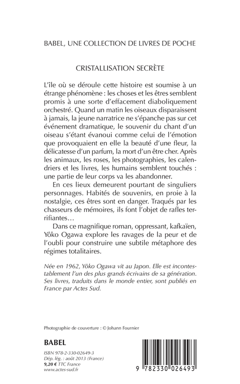 Cristallisation secrète - Yôko Ogawa - ACTES SUD