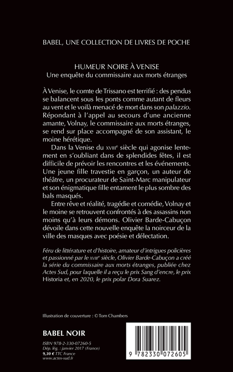 Humeur noire à Venise - Olivier Barde-cabuçon - ACTES SUD
