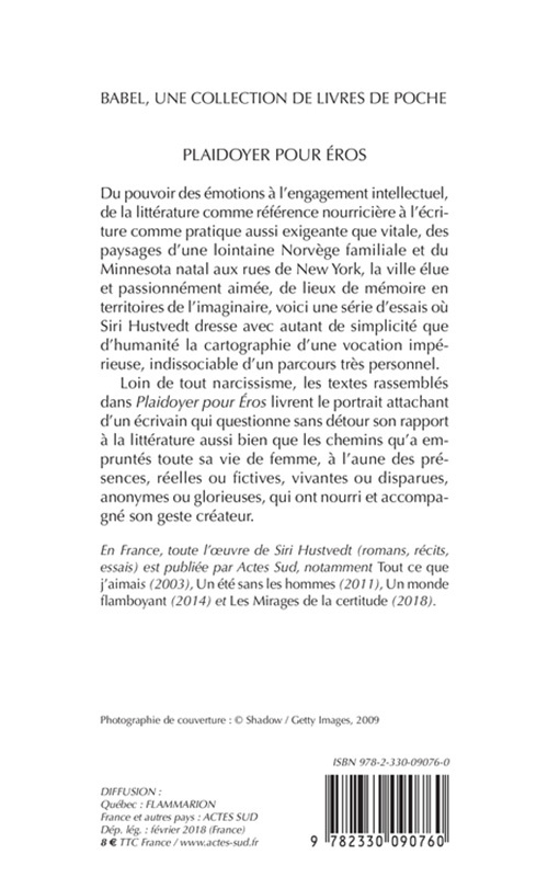 Plaidoyer pour Éros - Siri Hustvedt - ACTES SUD