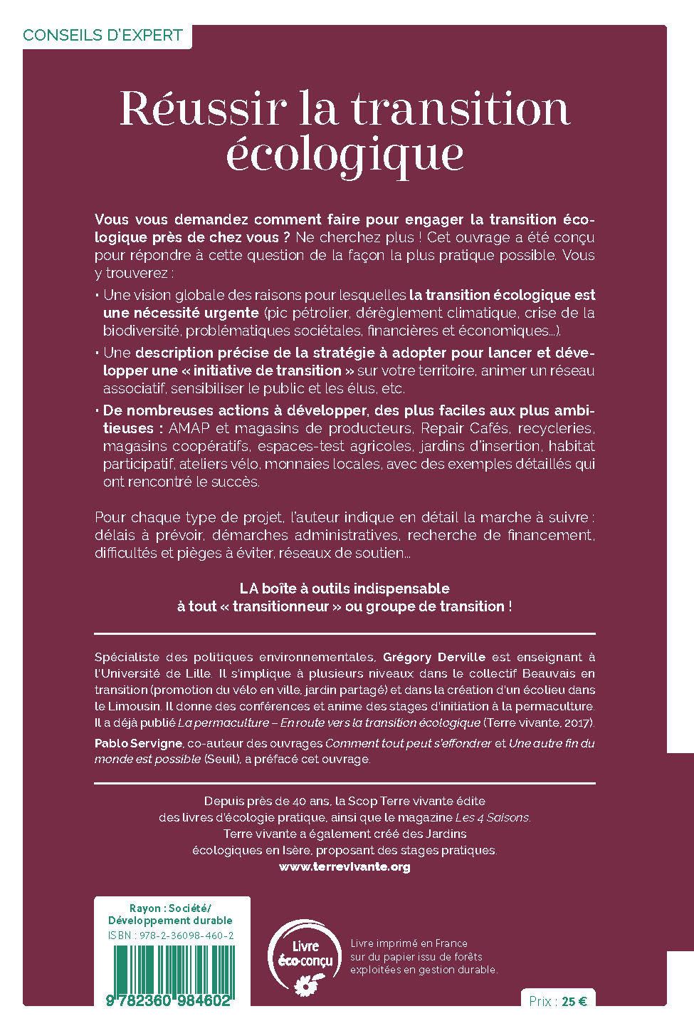 Réussir la transition écologique - Grégory Derville - TERRE VIVANTE