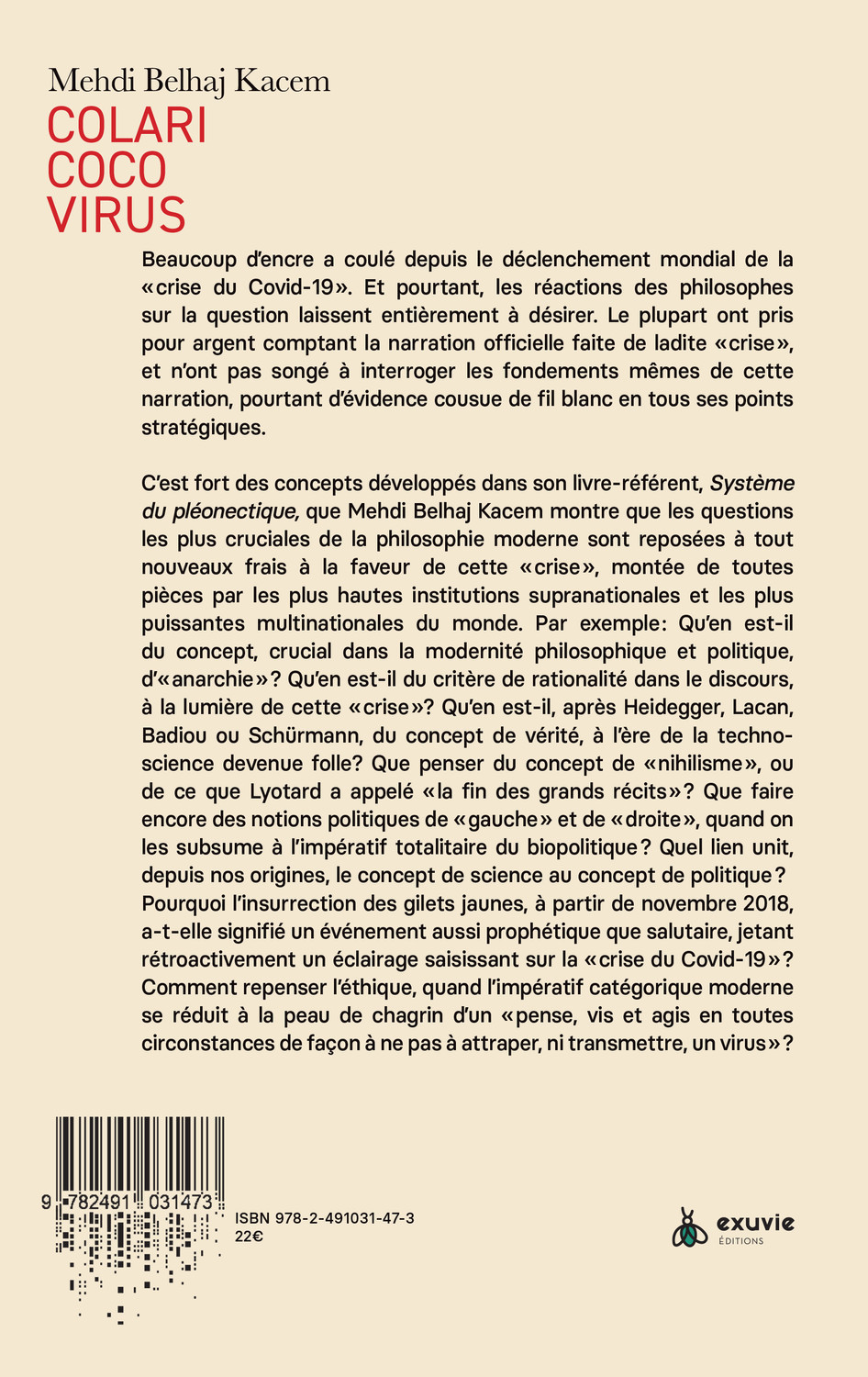 Colaricocovirus - D'un génocide non conventionnel - Mehdi Belhaj Kacem - EXUVIE