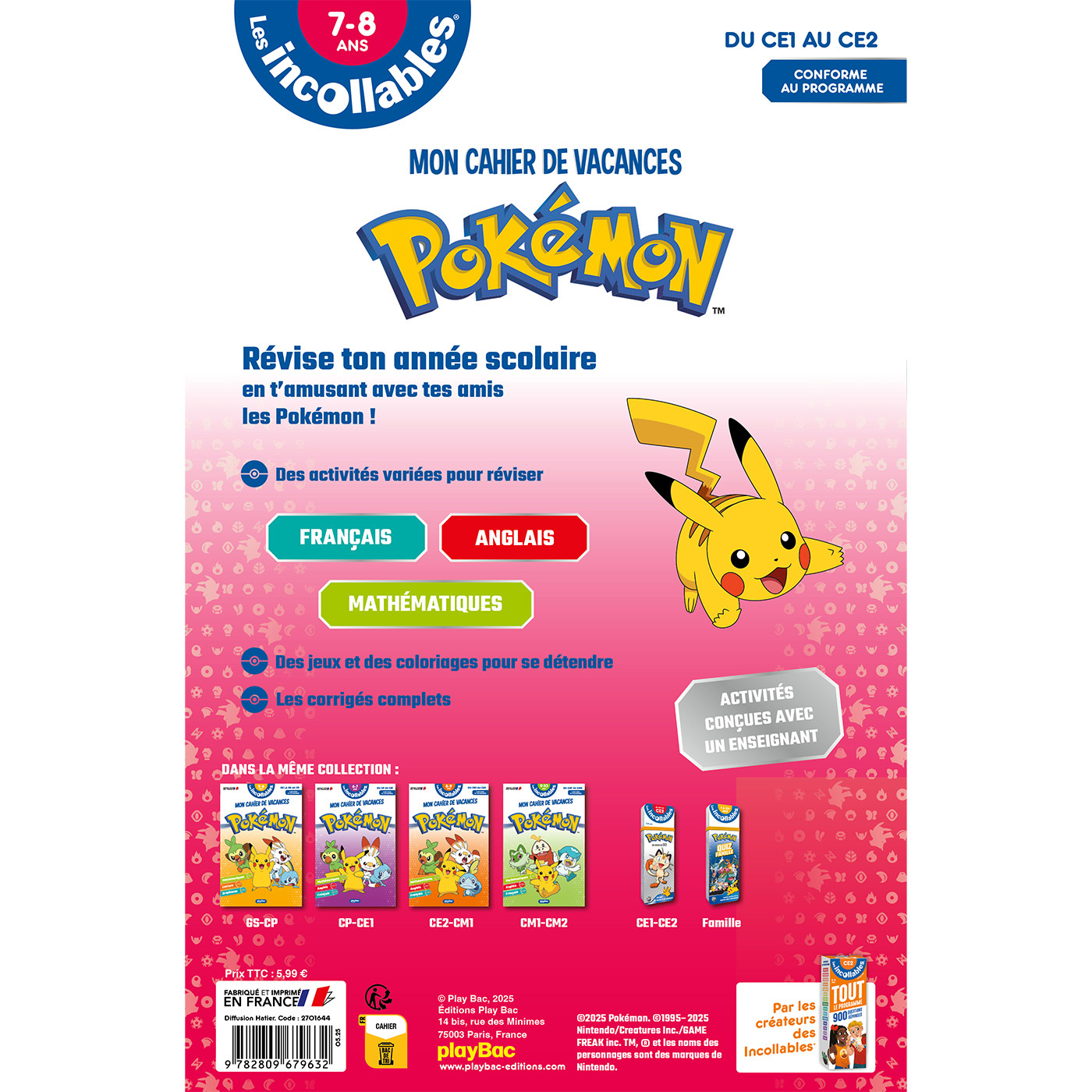 Cahier de vacances 2024 Pokémon - Les incollables - CE1 au CE2 - 7/8 ans - Play Bac Éditions Play Bac Éditions, Stéphanie Herbaut - PLAY BAC